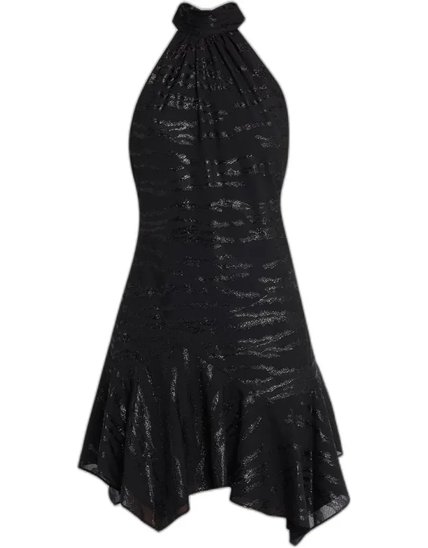 Shimmer Handkerchief Halter Mini Dress