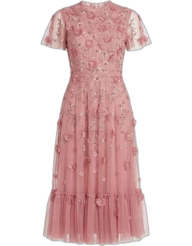 Floral-embellished Tulle A-line Midi Dress