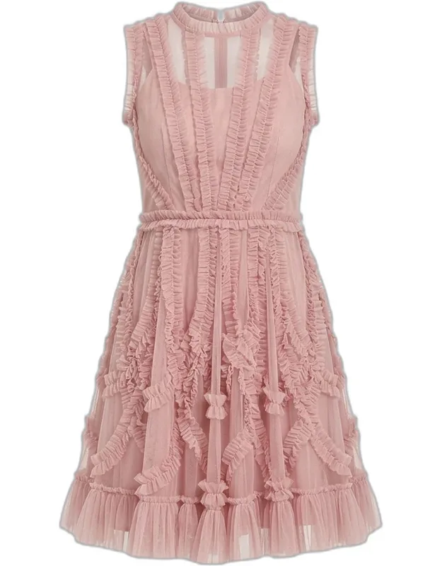 Ruffled Mesh Mini Dress