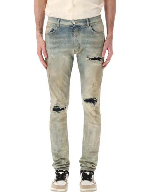Faded Distressed Suede Jeans