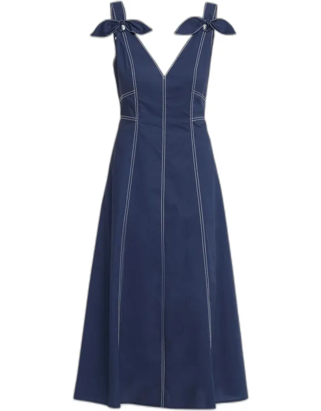 Caprice V-neck Denim Midi Dress
