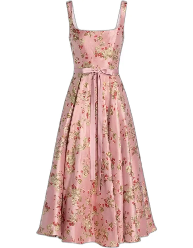 Floral Brocade Sleeveless A-line Midi Dress