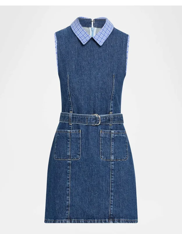 Sleeveless Belted Denim Mini Dress
