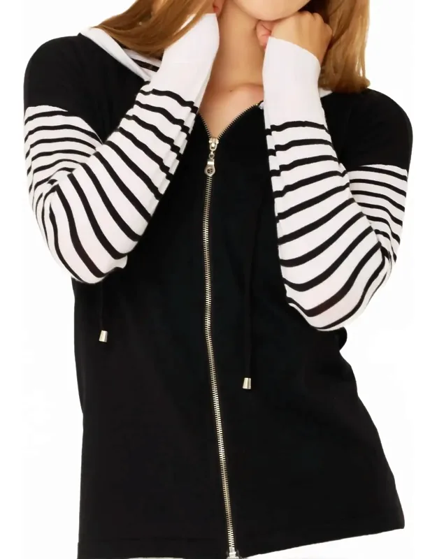 Stripe Sleeve Zip Up Hoodie