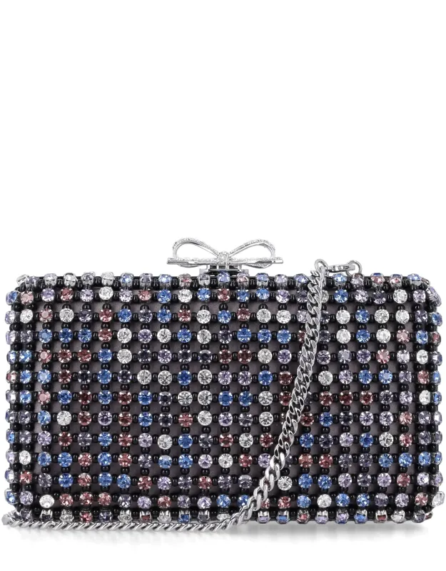 Chainmail Multicristallo Silver Bow Evening Clutch