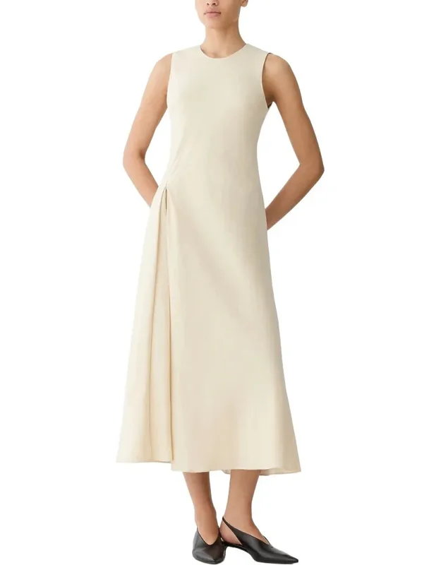 Pleat Front Asymmetric Linen-blend Dress