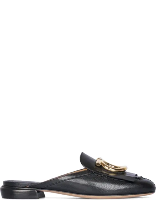 Textured Leather Flat Slip-ons With Decorative Buckle