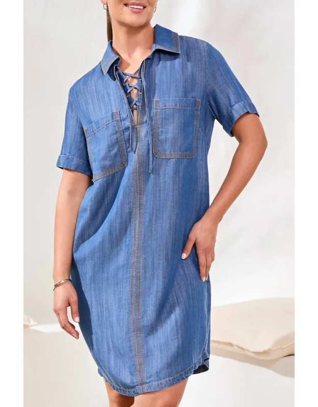 Pop Over Shirt Dress With Lace Up