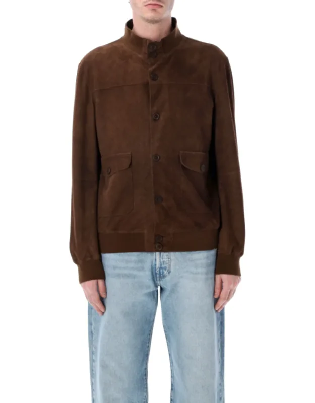 Perforated Suede High Collar Biker Jacket