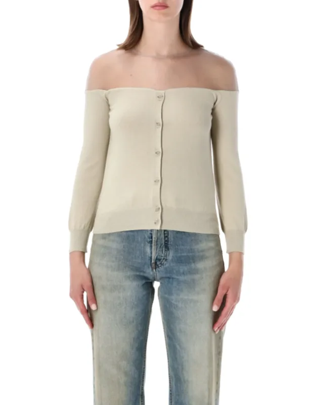 Off-shoulder Fitted Ribbed Cardigan