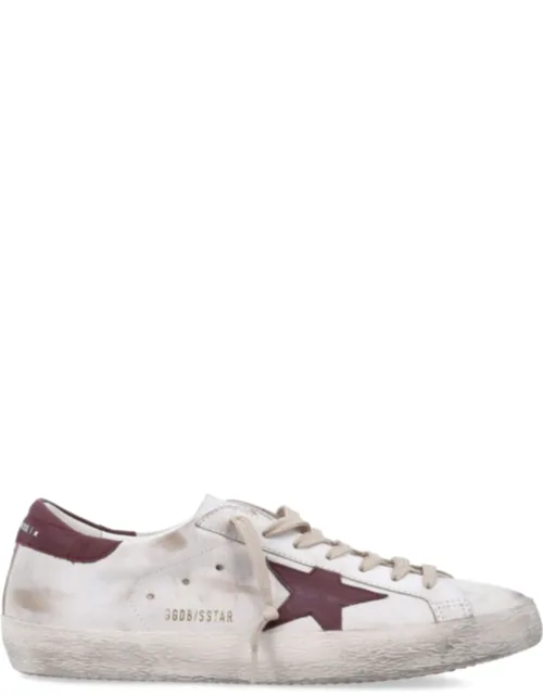 Super Star Red Accent Sneakers With Worn Vintage Finish And Durable Rubber Sole