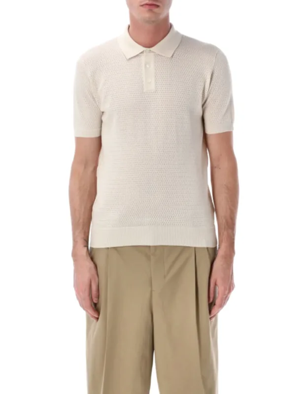 Perforated Cotton Ribbed Finish Polo Shirt