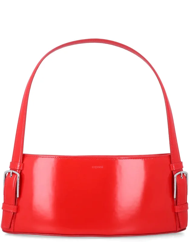 Cylindrical Structured Glossy Leather Shoulder Bag