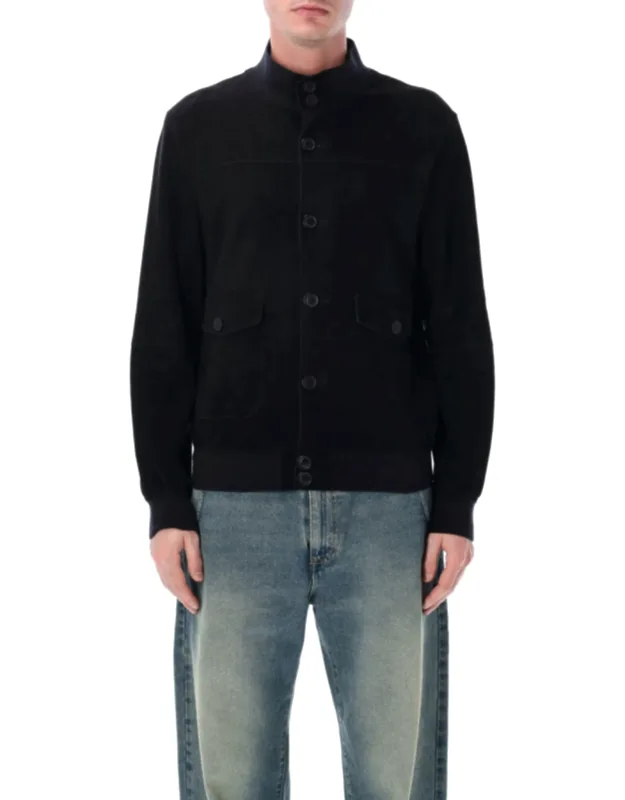 Suede High Collar Button Biker Jacket