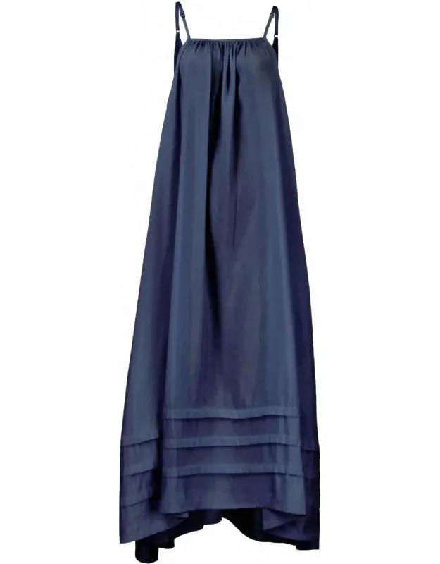 Pleated A-line Linen Maxi Tank Dress