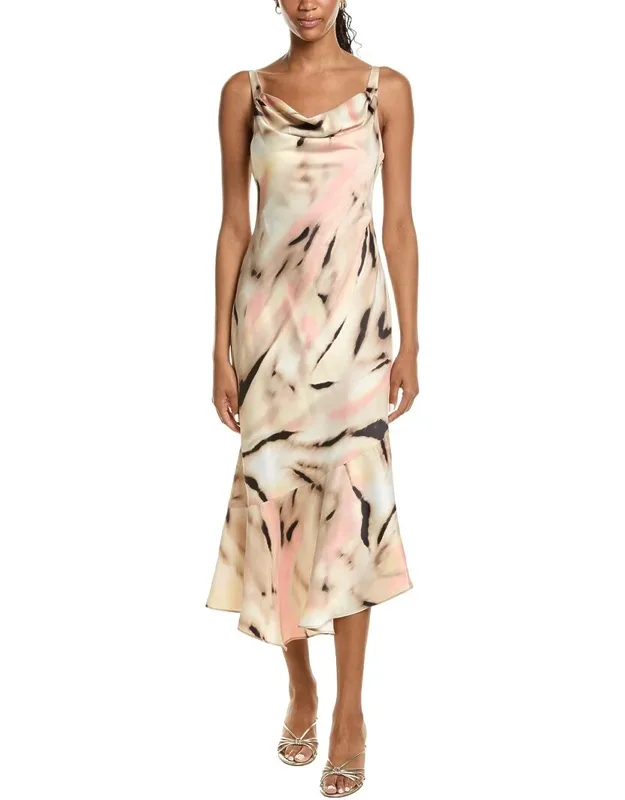 Asymmetric Hem Cowl Front Dress