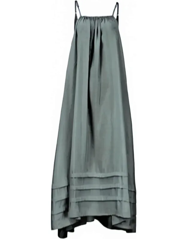 Pleated A-line Linen Maxi Tank Dress