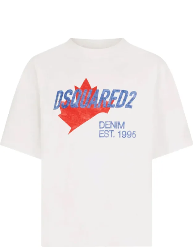 Crew Neck T-shirt With Bold Maple Leaf Graphic