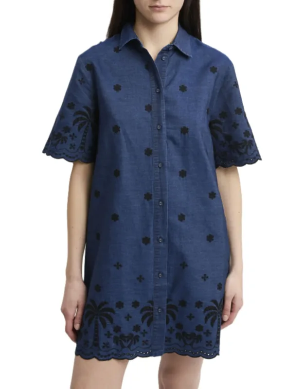 Embroidered Floral Shirt Dress