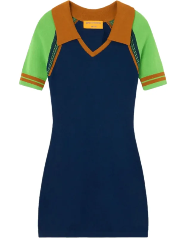 Fitted Mini Dress With Contrasting Sleeves And V-neckline