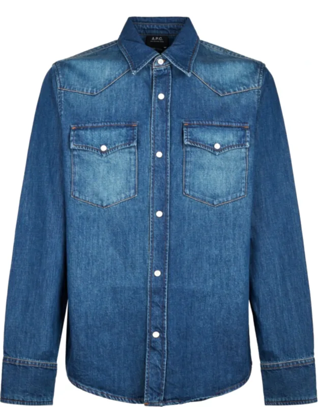 Denim Western Shirt With Pointed Collar