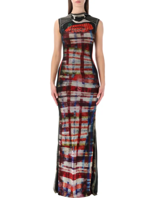 Plaid Mesh Long Dress