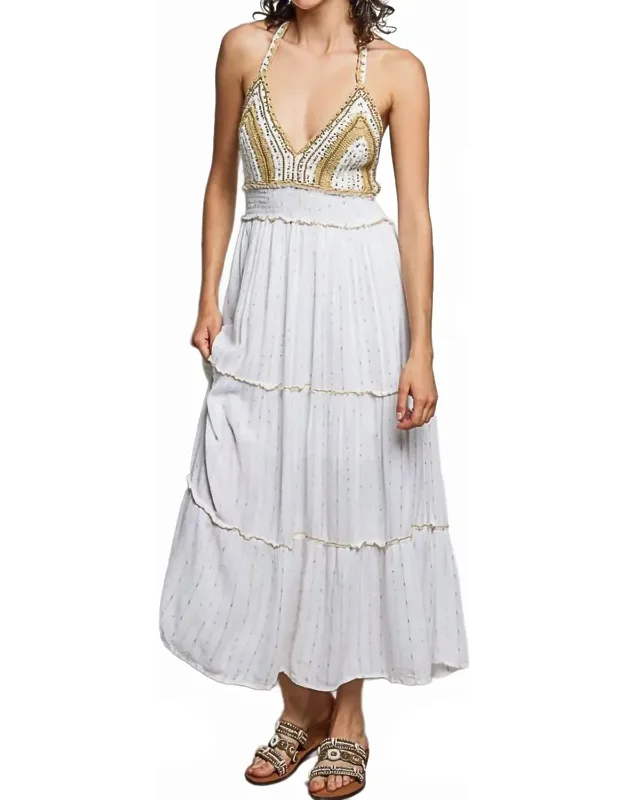 Crochet Sequin Metallic Halter Maxi Dress