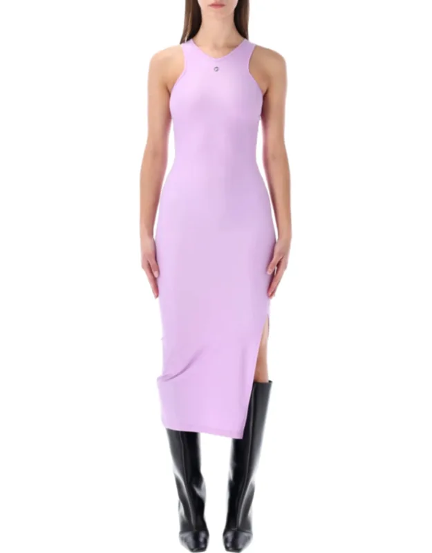 Racer Neckline Technical Midi Dress