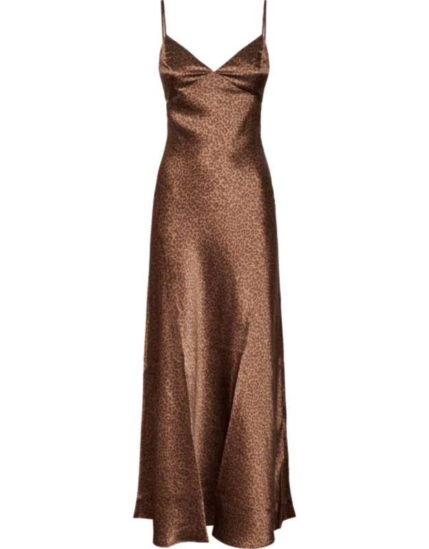 Flowing Pastel Leopard Print Silk Maxi Dress
