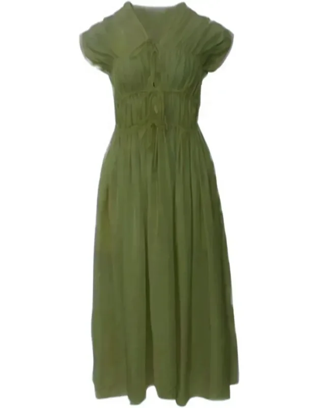 Three-tier Bias Cut Linen Midi Dress