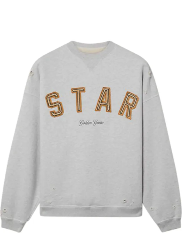Relaxed Fit Distressed Sweatshirt With Bold 'star' Lettering