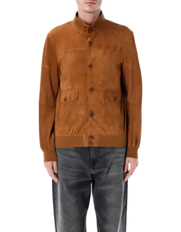 Suede High Collar Button Biker Jacket