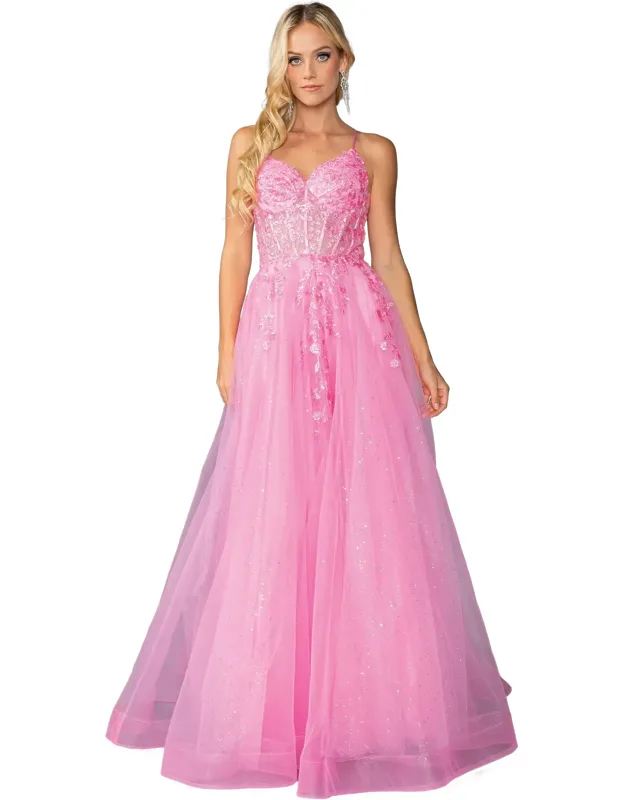 Sparkling Tulle Ballgown With Lace Applique Bodice And Glitter Overlay