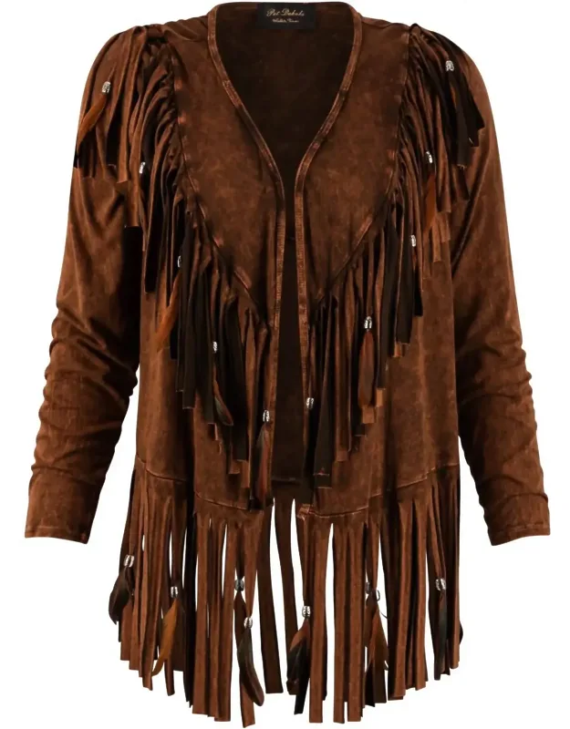 Short V Back Fringed And Feathered Jacket