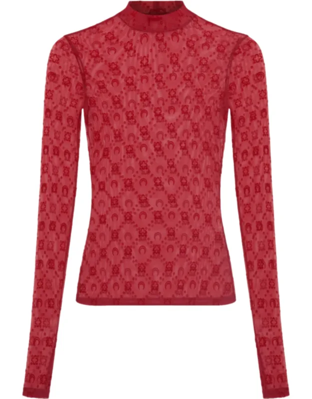 Fitted Sheer Mesh High-neck Top