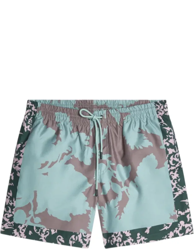 Mid-thigh Swim Shorts With Abstract Camouflage Pattern
