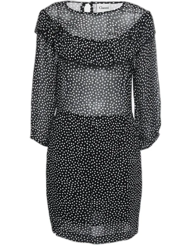Polka Dotted Crepe Belleville Short Dress