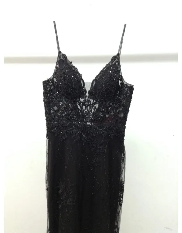 Sleeveless Sequined Lace Gown With Sheer Back And Floor-length Hem
