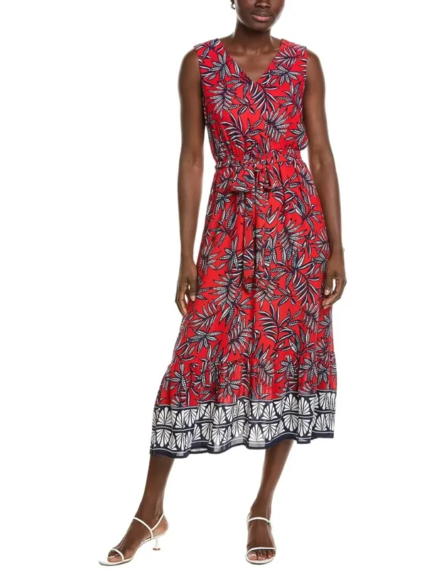 V-neck Sleeveless Smocked Waist Midi Dress