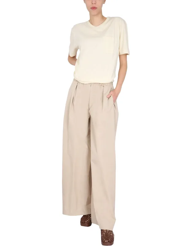 Poplin Pants With Elastic Coulisse Waist And Two Side Pockets