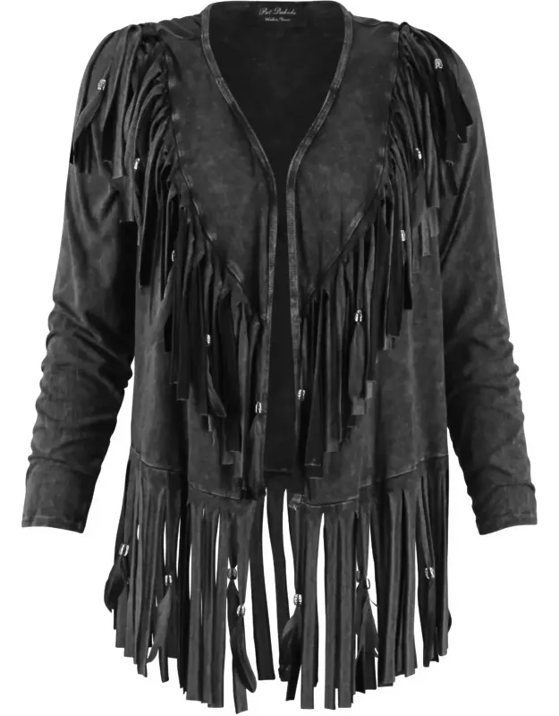 Short V Back Fringed And Feathered Jacket