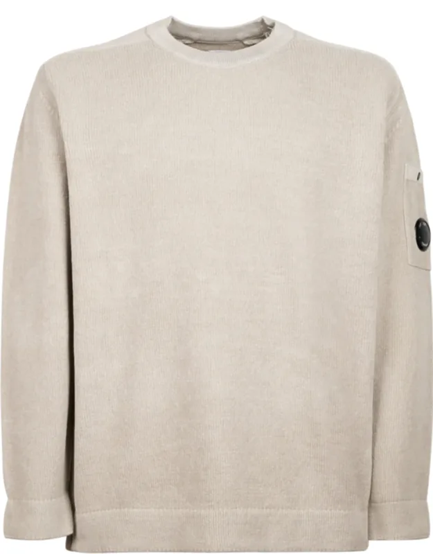 Chenille Cotton Crewneck Sweater With Unique Lens Detail