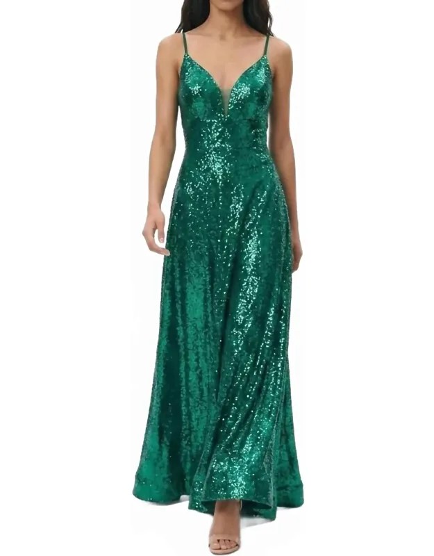 Sequined Deep V Neck Dress