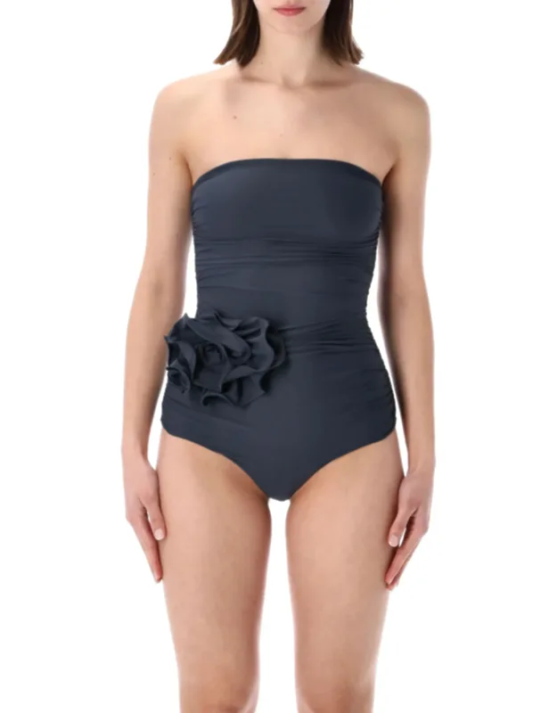 Draped Floral One Piece Swimsuit