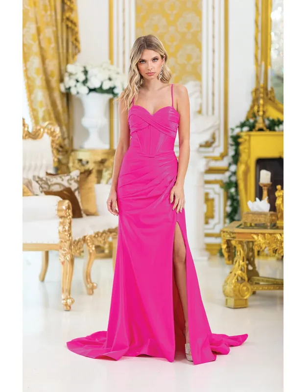 Stunning Ruched Sweetheart Neckline With Spaghetti Straps And High Slit Prom Dress