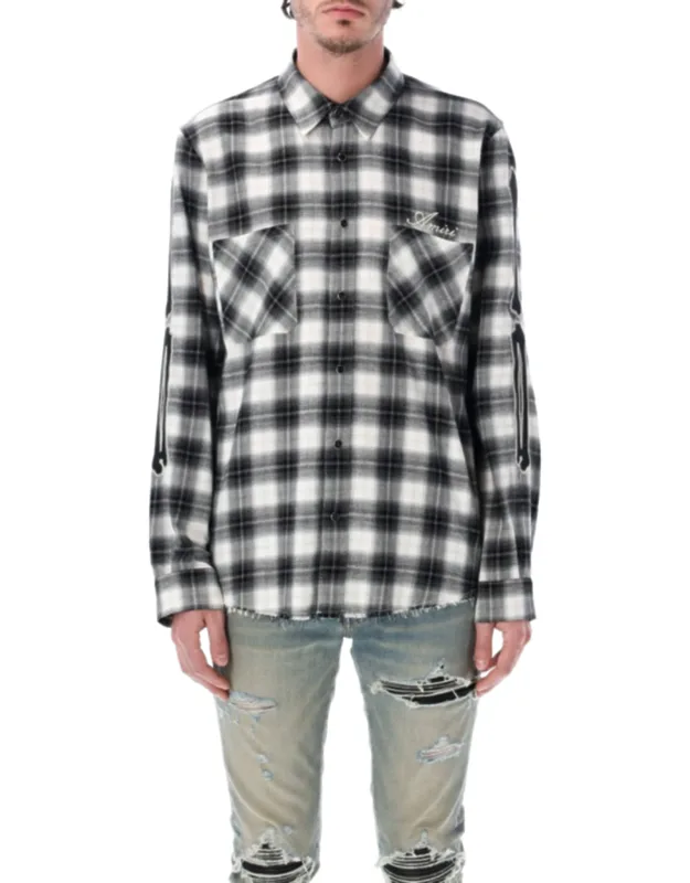Frayed Hem Plaid Flannel Shirt
