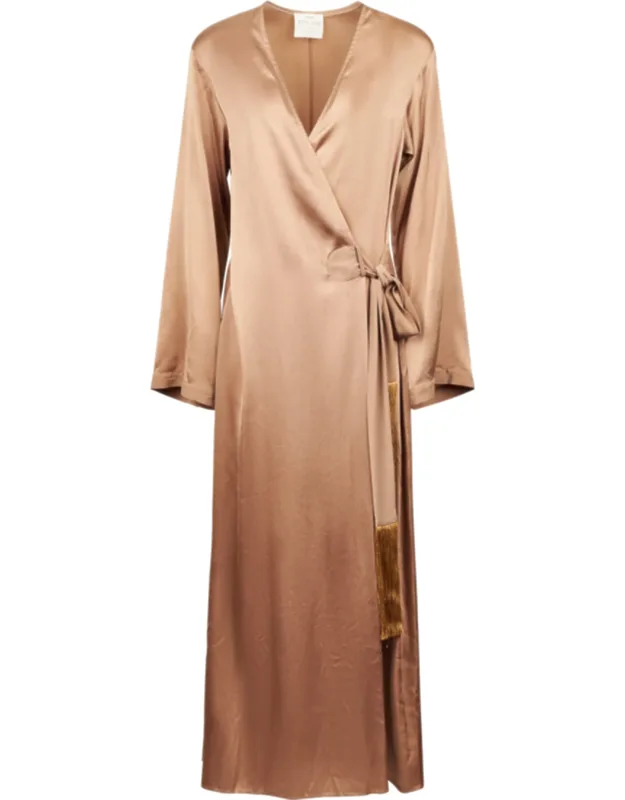 Shiny Stretch Silk Satin Midi Dress