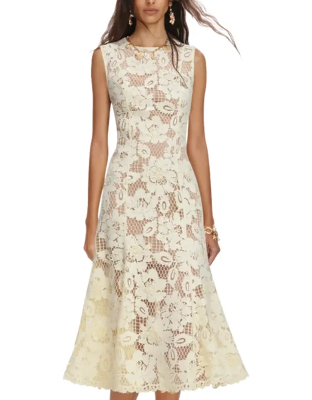 Intricate Crochet Lace Mini Dress With Floral Pattern