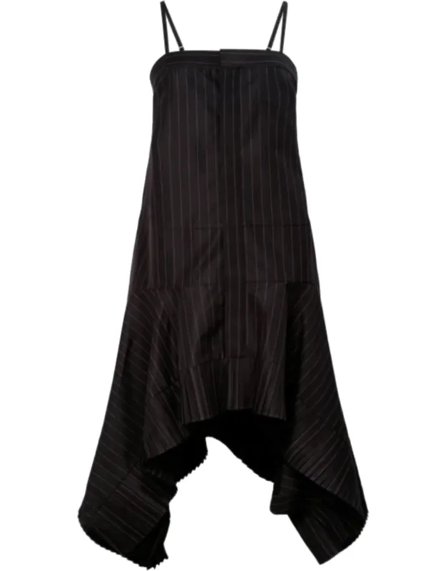 Chalk Stripe Mini Dress With Asymmetrical Hemline