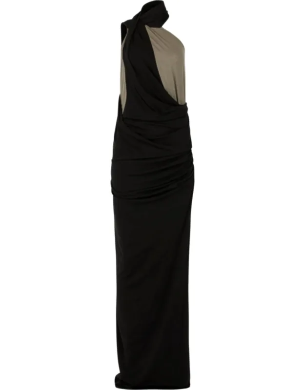 Draped Two-tone Maxi Dress With Asymmetrical Layers